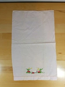Vintage Embroidered Handkerchief Napkin Swan Crewel Needlework Pink - Picture 1 of 3