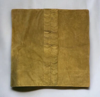 1 Williams Sonoma 3D Panel Suede Genuine Leather Sham Ranch Rustic Decor Mustard - Image 1 of 4