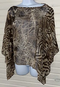 De Colección Chicos 100% Seda Transparente Gasa Lentejuelas Marrón Tigre Chal Kimono Topper Usado en Excelente Condición - Imagen 1 de 7