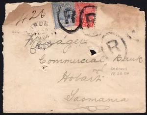 1904 Australia, Nueva Gales del Sur 1d roja y 2d azul cubierta dirigida por reg a Hobart, buen estado - Imagen 1 de 1