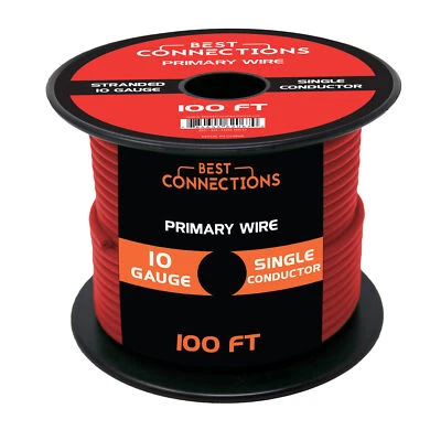AUDIOPIPE / BEST CONNECTIONS 10 Gauge Car Audio Primary Wire (100ft–Red)– Remote, Power/Ground Electrical