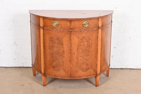 Smith & Watson English Georgian Burl and Yew Wood Demilune Sideboard Cabinet Cover