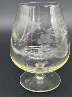 Princess House HERITAGE BRANDY SNIFTER 4.75” Tall Glasse Etched Floral - Image 1 of 4