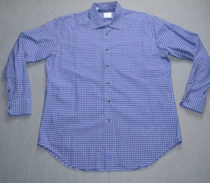 David Donahue Dress Shirt Mens Size XL Long Sleeve Blue Gingham Check - Picture 1 of 8
