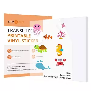 20x Translucent Vinyl Sticker Paper: 8.5x11'' Printable Vinyl for Inkjet Printer - Picture 1 of 7