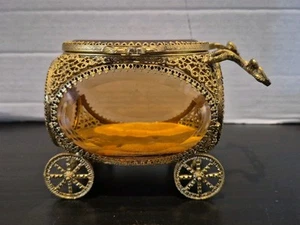 Antique Ormolu Glass/Brass Jewelry Box Casket Floral Victorian - Picture 1 of 8