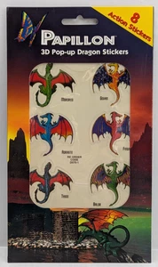 Papillon 3D Pop-up Dragon Stickers 8 Action Stickers 2001 Vintage Unopened NEW - Bild 1 von 6