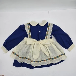 Vintage Toddle Time blaues Kleid Rüschenschürze Blumen schwedisch niederländisch Größe 2T - Bild 1 von 11