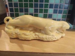 Vintage MCM Keramik gelber Panther Pirsch Übertopf Skulptur 10" - Bild 1 von 6