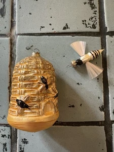Vintage Christmas Ornament Bee Hive Hand Blown Glass Bees Decoration 4" - Picture 1 of 7