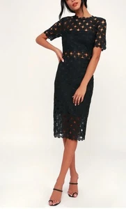 NWT Lulu’s Heartfelt Black Lace Bodycon Dress Size L - Picture 1 of 6