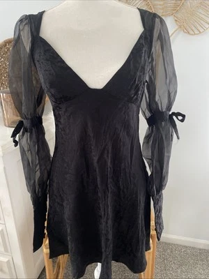 For Love & Lemons Dress Black Gabrielle Mini Tulle Jacquard Puff Sleeve Medium M - Image 1 of 4