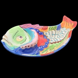 Dario Farrucci - Colorful Fish Shaped Divided Serving Platter Dish - Chip & Dip - Picture 1 of 9