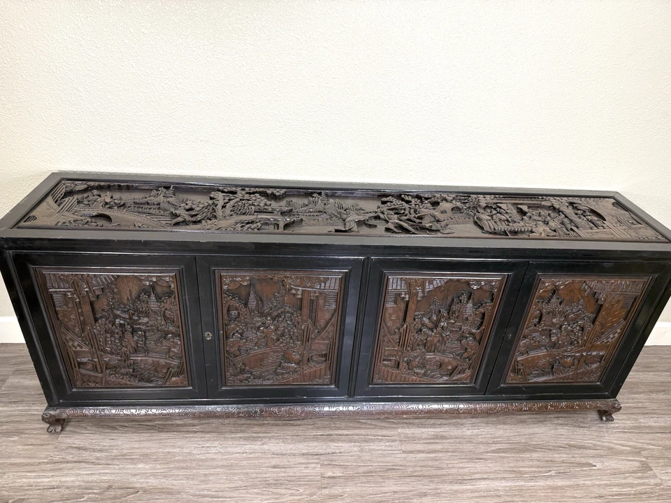 Antique Chinese Rosewood Carved Buffet / Sideboard  Asian Art. - Image 1 of 4