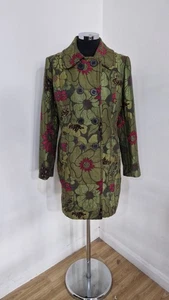 Lulu H Paris Tapestry Coat Size XL UK 14 Green Floral Double Breasted Boho Hippy - Picture 1 of 13