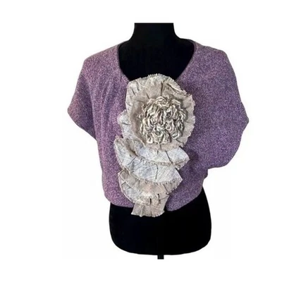 Moth Anthropologie Purple Yarn Flower Wool Capelet Sweater Shrug Blouse S/M Boho - Image 1 of 4