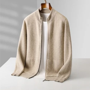 Mens Thicken 100% Wool Knitted Cardigan Fashion Casual High Neck Sweater Jacket - Picture 1 of 28