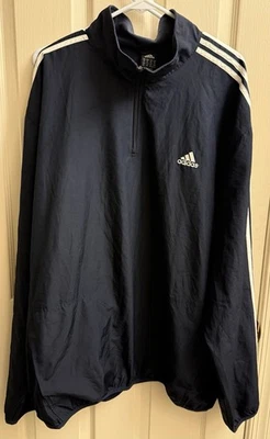 Adidas темно-синий белые полосы 1/4 молнии пуловер ветровка мужской размер 2XL EUC - Изображение 1 из 4