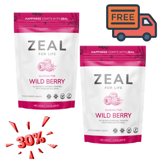 Sale 2 Pack Zeal for Life Wild Berry Guarana Free Energy/Health Drink - Image 1 of 1