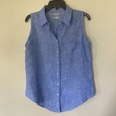 Top Lilly Pulitzer sin mangas cambray 100 % lino; talla pequeña Foto 1 de 4