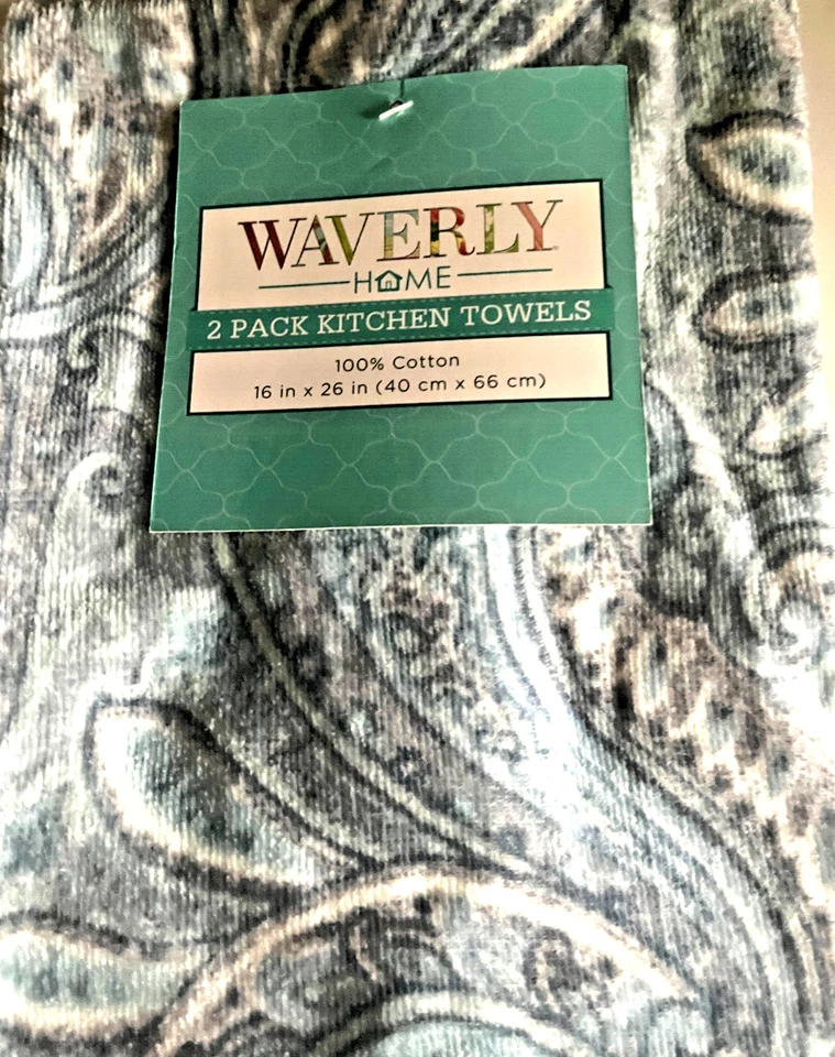 Juego de 2 toallas de cocina Waverly cachemira azul gris felpa primavera verano Foto 1 de 4