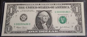 3 Digit Low Serial Number 00000486 Fancy Serial Number $1 Bill Currency-CRISP - Picture 1 of 2