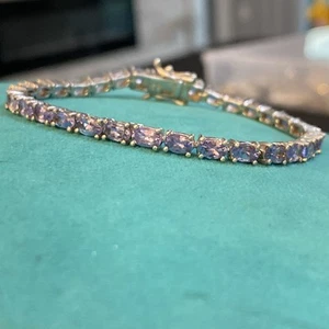 Sterling Silver 925 Signed STS Amethyst Tennis Bracelet 7.5” - Picture 1 of 11