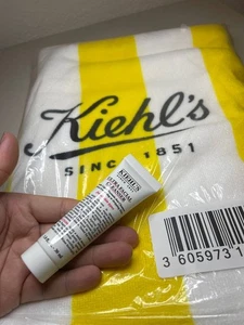 Kiehl's Large Beach Towel 30"x60" Yellow & White Stripes + Ultra Facial Cleanser - Picture 1 of 3