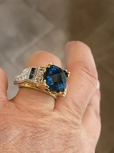 Anillo de topacio azul y blanco de Londres con abrazo de plata esterlina y oro Gems en Vogue - Imagen 1 de 21