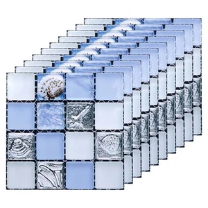 25 piezas de azulejos pelar y pegar, pegatinas de azulejos de mosaico de 4"x4", azul + gris - Imagen 1 de 4