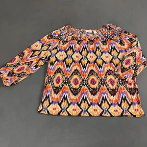 Chico's Top Women's Size Multicolor Elastic Cuff 3/4 Sleeve Geometric Print NWT - Picture 1 of 13
