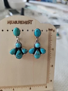 Vintage Turquoise Sterling Silver Dangling Earrings - Picture 1 of 4