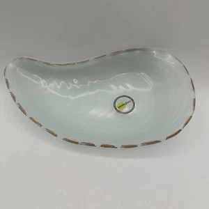 Signed Annieglass Handmade Frosted Glass / 24k Gold Trim Oyster Shell Dish - Picture 1 of 9
