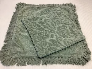 Bella Notte 2 Green Chenille Shams 1 Euro & 1 20” Square - Picture 1 of 9