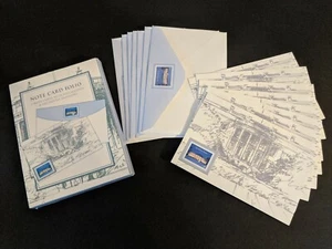 USPS White House Stamp Ensemble 8 Note Card Folio Blue Foil Accent Vintage 2000 - Picture 1 of 10