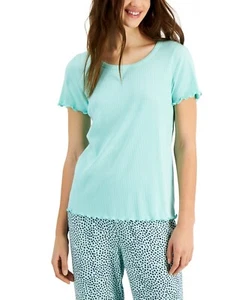 Camiseta para dormir acanalada lisa con borde de lechuga Jenni Aqua XS nueva con etiquetas - Imagen 1 de 5