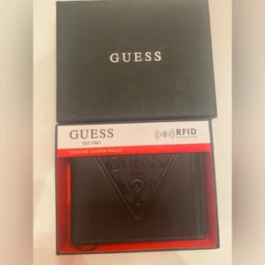 Guess Genuine Leather Wallet RFID Protection Black NWT - Picture 1 of 8