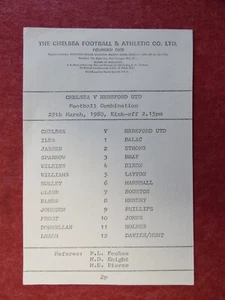 CHELSEA v HEREFORD UNITED | 1979/1980 | RESERVES | 29 MAR 1980 | UK FREEPOST - Picture 1 of 2