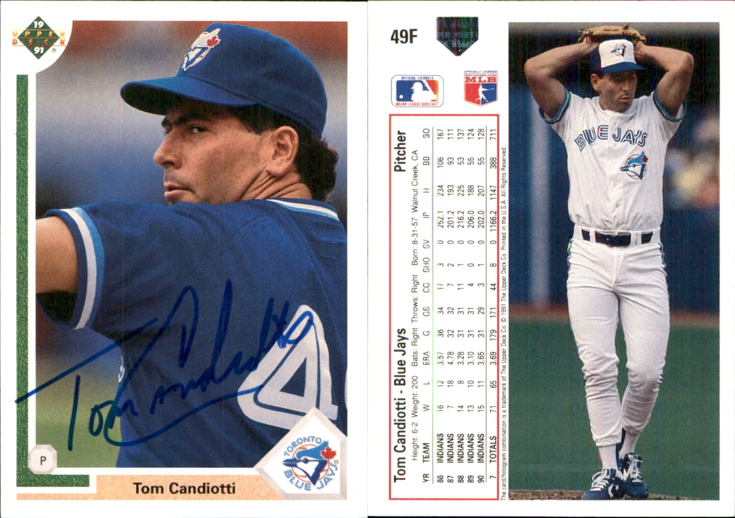 Tom Candiotti Signed 1991 Upper Deck Final Edition #49F  Toronto Blue Jays