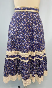 GUNNE SAX Vintage Skirt SIZE EXTRA SMALL 7 blue floral cottage lace 70s peasant - Picture 1 of 11