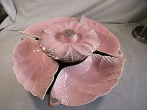 Vintage 60-70er Calif Keramik Lazy Susan Veggie Relish Tablett Servierer mit Deckelschale - Bild 1 von 8