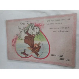 Vintage Tuck's Valentinstag Postkarte 1900er verschickt mit Stempel Lamm Kind Mädchen Lasso - Bild 1 von 2