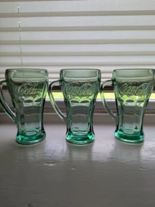 VTG Coca Cola (Coke) Green Glass Decor Glasses W/ Handles - 3 Glasses - Picture 1 of 5