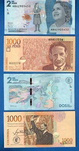 Colombia P-456 & P-458 1000 2000 Pesos Uncirculated Banknotes Set # 1 - Picture 1 of 1