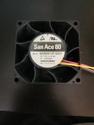 130cfm San Ace 80 Sanyo Denki 12VDC Axial Fan Square 80mm 57.6W 9HVB0812P1G001 - Image 1 of 3
