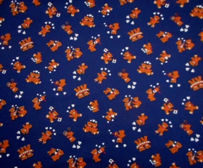 Valentine Fabric 7/8 Yard Teddy Bears White Hearts on Navy Blue Cotton Vtg - Image 1 of 2