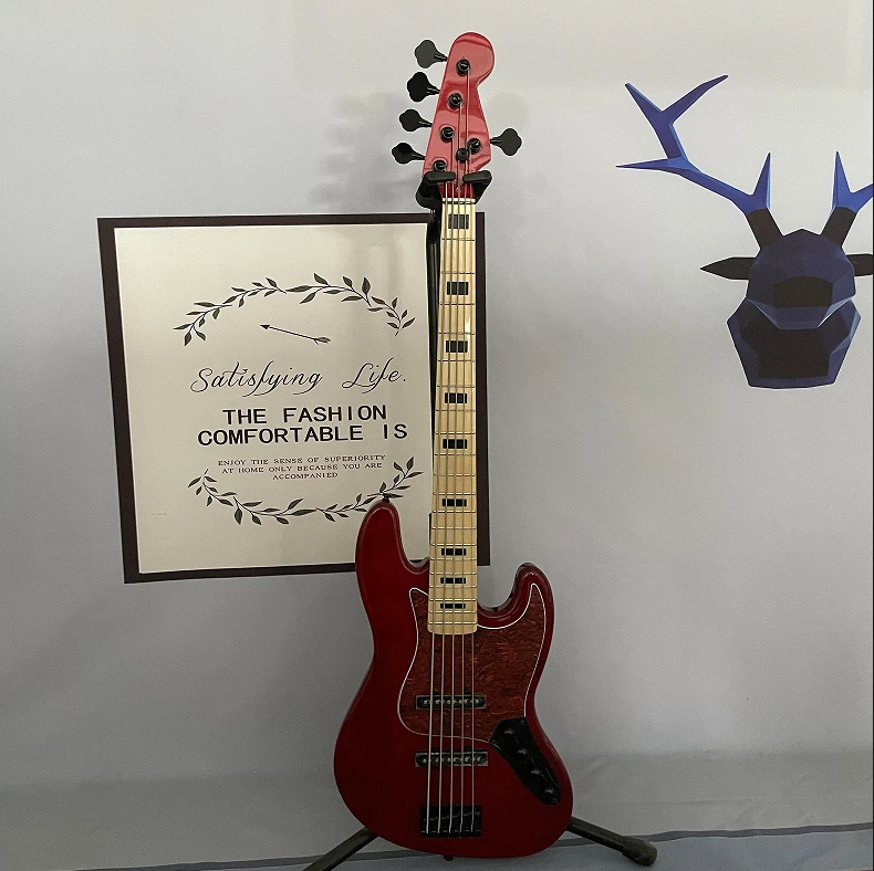 5-strings Bass Guitar Jazz Bass Red S-S Pickups Maple Fretboard Black Hardware - Image 1 of 4