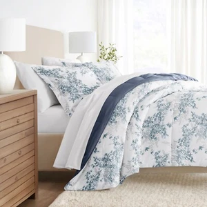 Floral Pattern Solid to Print Reversible All Season Kaycie Gray Comforter Set - Picture 1 of 11