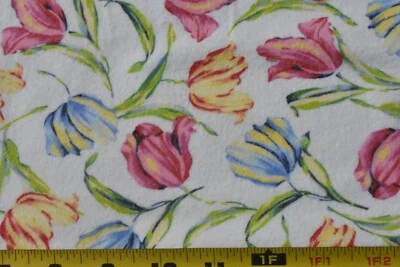 By 1/2 Yd, 40" Wide, Pink Yellow & Blue Tulips on Off-White Flannel, Jo-Ann,EB49