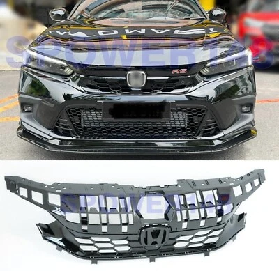 FOR 2022-2024 HONDA CIVIC SEDAN Si STYLE HONEYCOMB FRONT GRILLE MESH GLOSS BLACK - Image 1 of 4